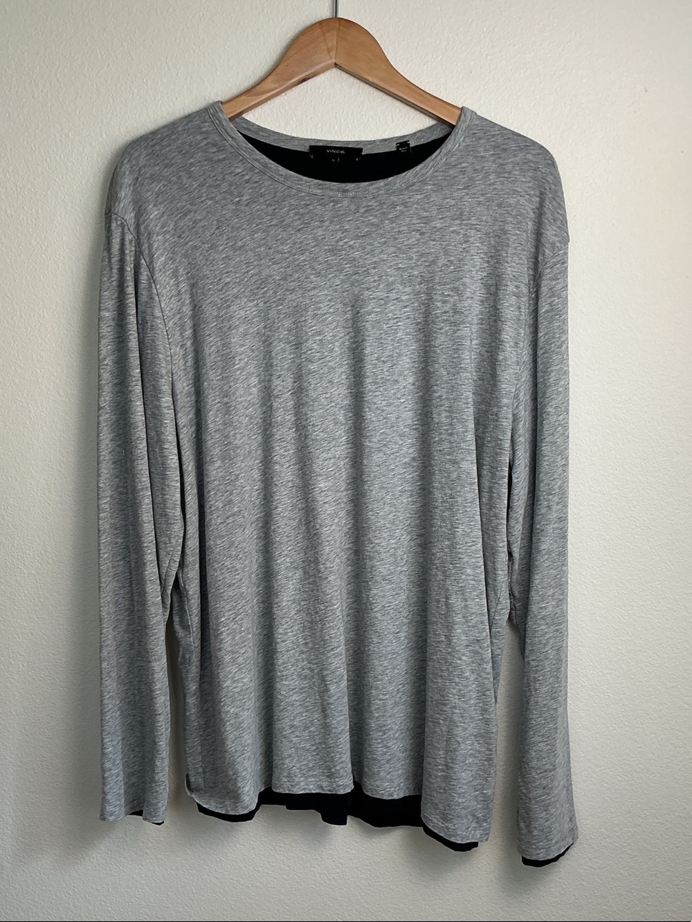 Vince Double-Layer Pima Cotton Crewneck Tee Gray/Navy XL - EUC